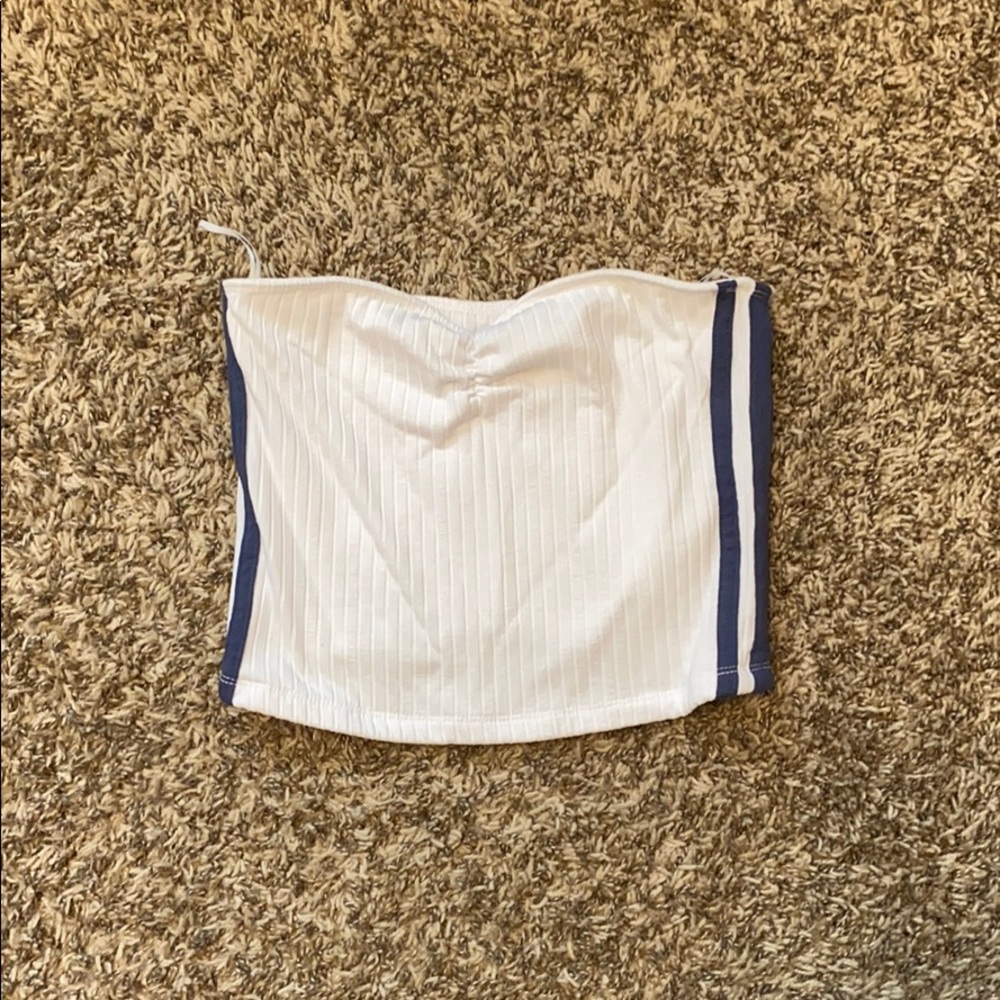 cute white and navy blue crop top/ tube top